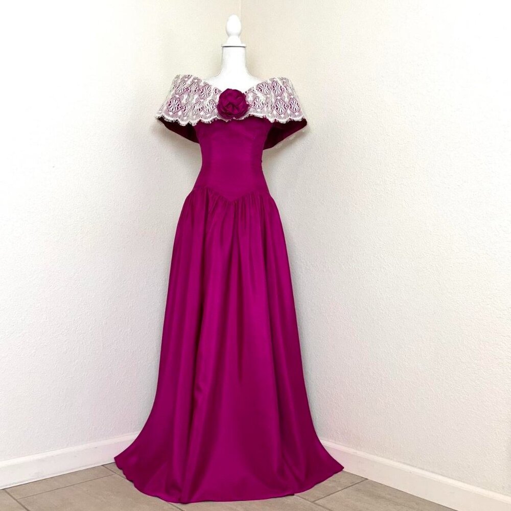 Vintage 80s 90s  formal gown with lace off the shoulder